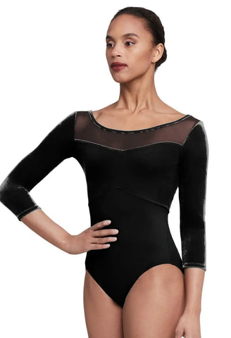 Bloch 3/4 Sleeve Velvet and Mesh Leotard L5236