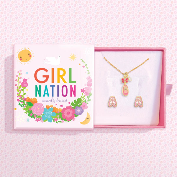 Girl Nation Charming Whimsy Necklace & Earring Gift Set- Ballet