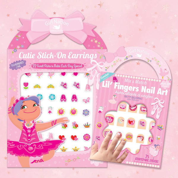 Girl Nation Cutie Stick-On Earring and Nail Sticker Gift Set- Ballerinas