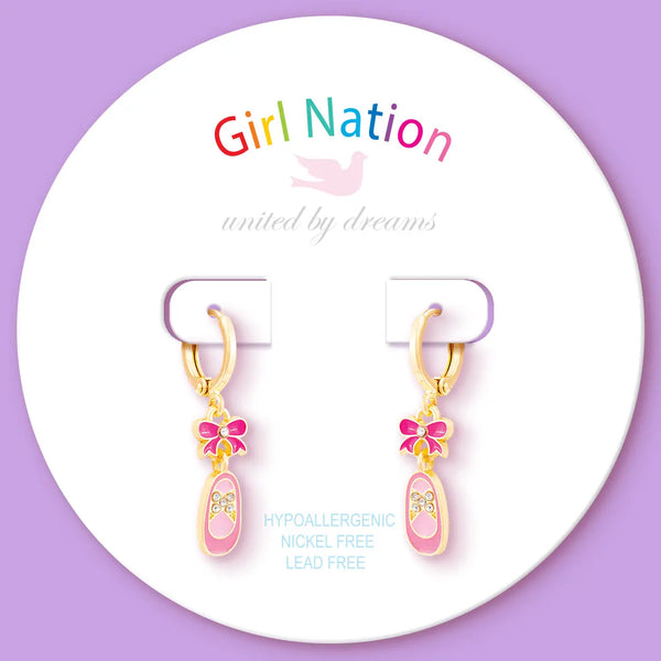 Girl Nation Huggie Hoop Dangle Earrings | Ballet Bliss