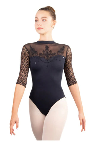 Ballet Rosa Chanel Embellished High Neck Leotard