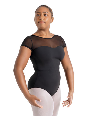 Capezio MC831W Meryl Mesh Yoke Short Sleeve Leotard