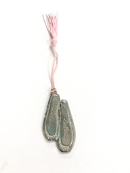 Handmade Pewter Ballet Shoes with Pink Tassel