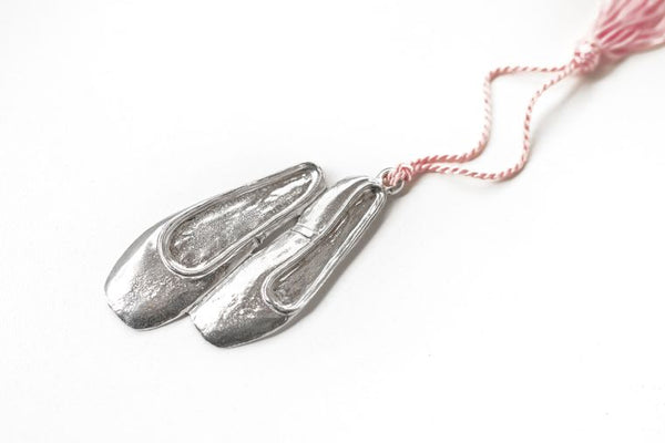 Handmade Pewter Ballet Shoes with Pink Tassel